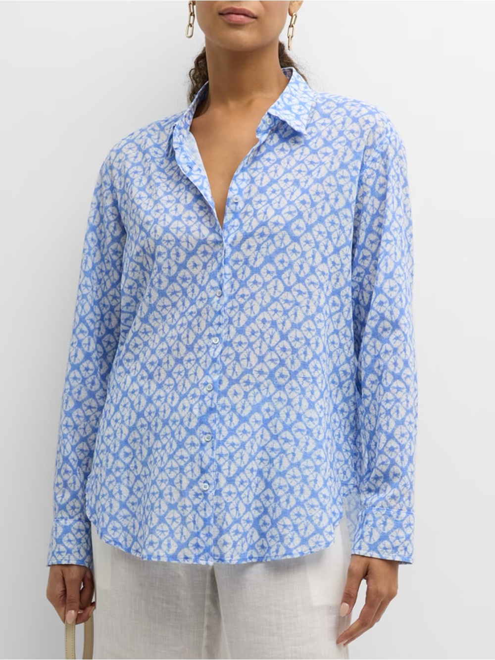 Xirena Beau Blue Abstract Print Cotton Button-Down Shirt Size S